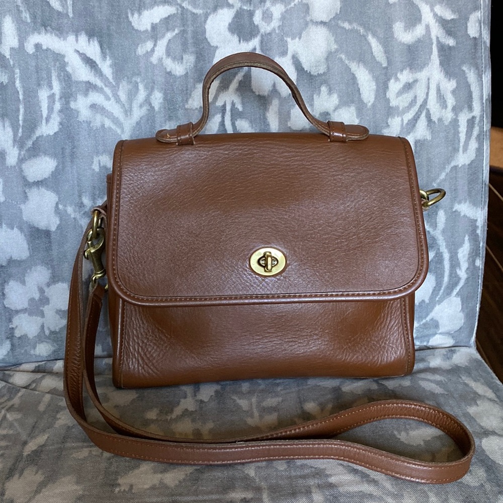 Vintage COACH Brown Glovetanned Leather COURT Satchel Crossbody Bag